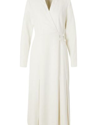 Crepe Buckle Waist Midi Shirt Dress