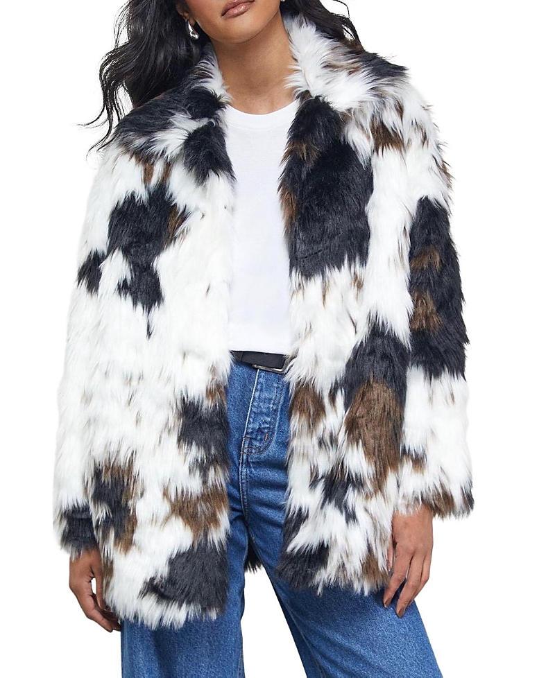 Warehouse Premium Funnel Neck Mono Faux Fur Coat