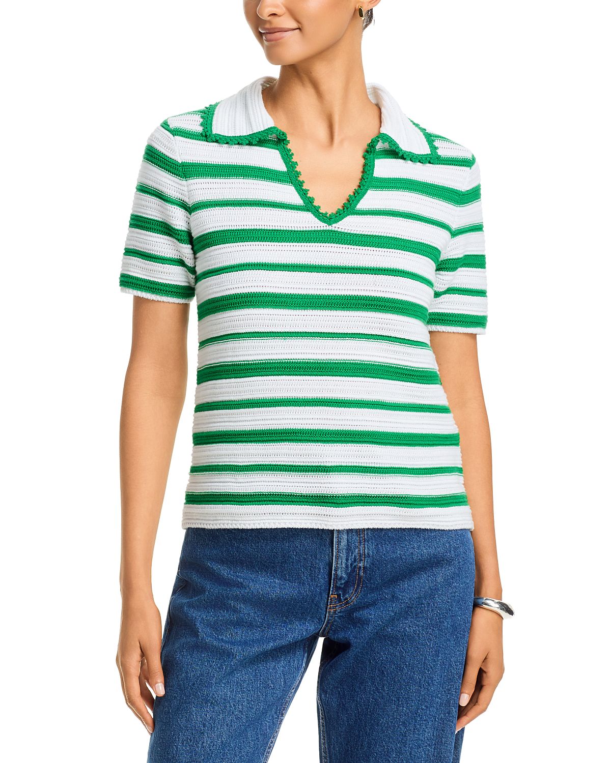 T Tahari Collared Split V Neck Top