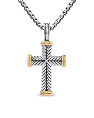 Men's 18K Yellow Gold & Sterling Silver Amulets Chevron Cross Pendant
