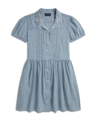 Girls' Indigo Cotton Chambray Shirtdress - Big Kid
