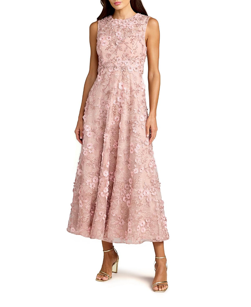 Mac Duggal Floral Embroidered High Neck Midi Dress