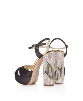  Women's Cher Noir Ankle Strap Pearl Heel Sandal