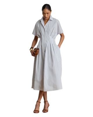 Pleated Broadcloth Shirt Dress