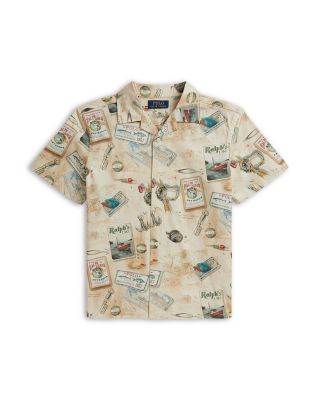 Boys' Fishing Print Stretch Chino Camp Shirt - Big Kid