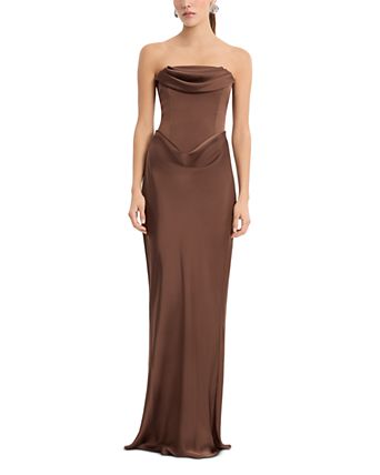 formal brown dress Elegant Off the Shoulder Long Prom with High Slit, Off Shoulder Brown Dress, Brown Evening Dress A1886 2 US/ 6 AU/ 34 EU Brown Prom Dresses, Brown Homecoming