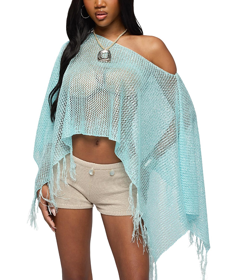 Edikted Sequin Fringe Knit Poncho