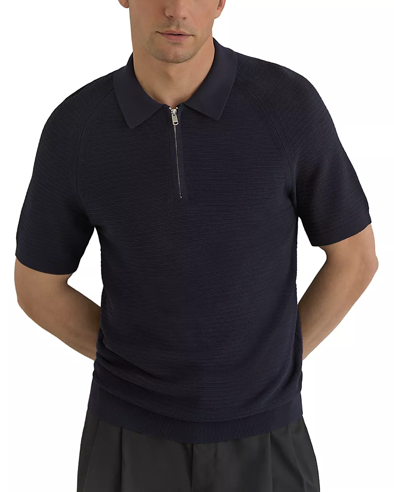 Reiss Estate Regular Fit Half Zip Textured Polo Shirt