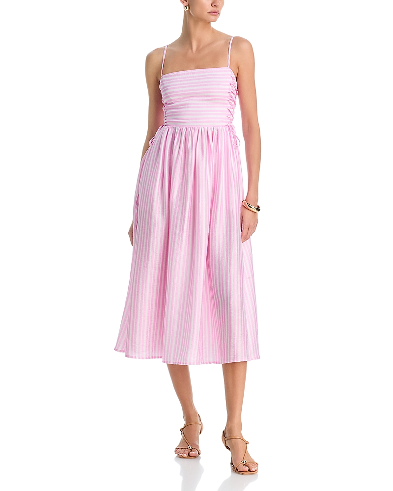 Aqua Stripe Side Lace Up Midi Dress - Exclusive