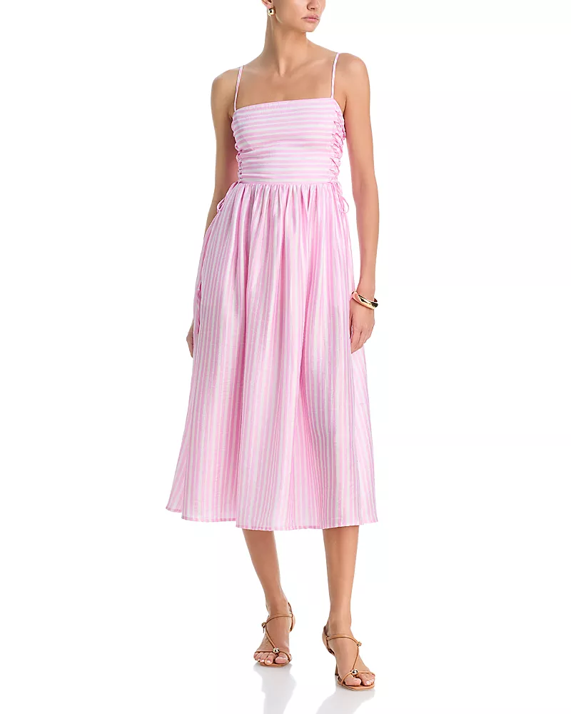 Aqua Stripe Side Lace Up Midi Dress - Exclusive