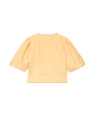  Women's Linen Puff Sleeve Top
