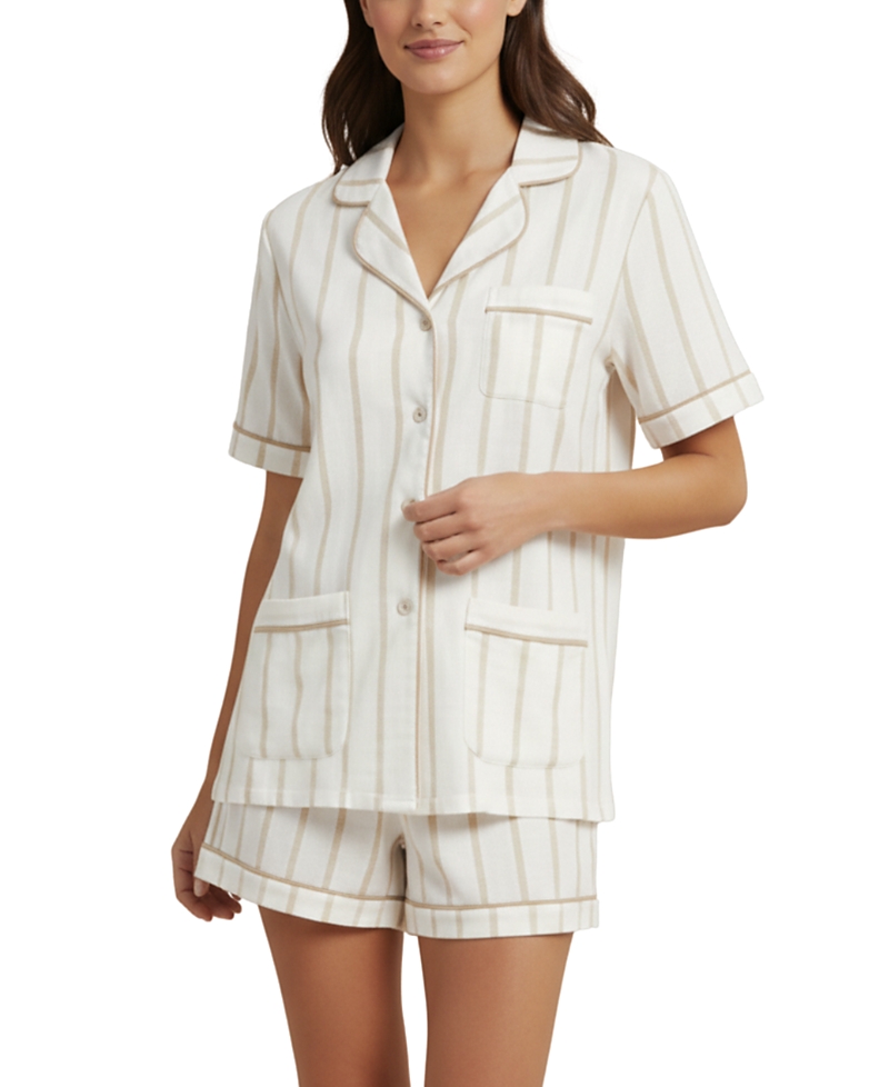 Kip Luxe Stretch Cotton Striped Short Set