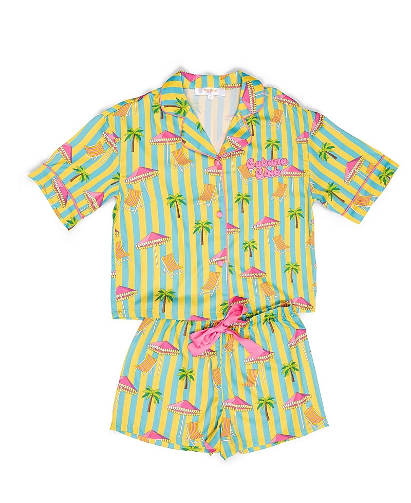 Sunshine Society Girls' Cabana Club Silky Short Sleeve Shorts Set - Little Kid, Big Kid