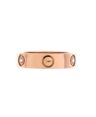  Love 3 Diamonds Band Ring 18K Rose Gold with Diamonds
