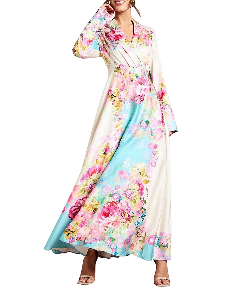 Coast Placement Print Wrap Front Gown
