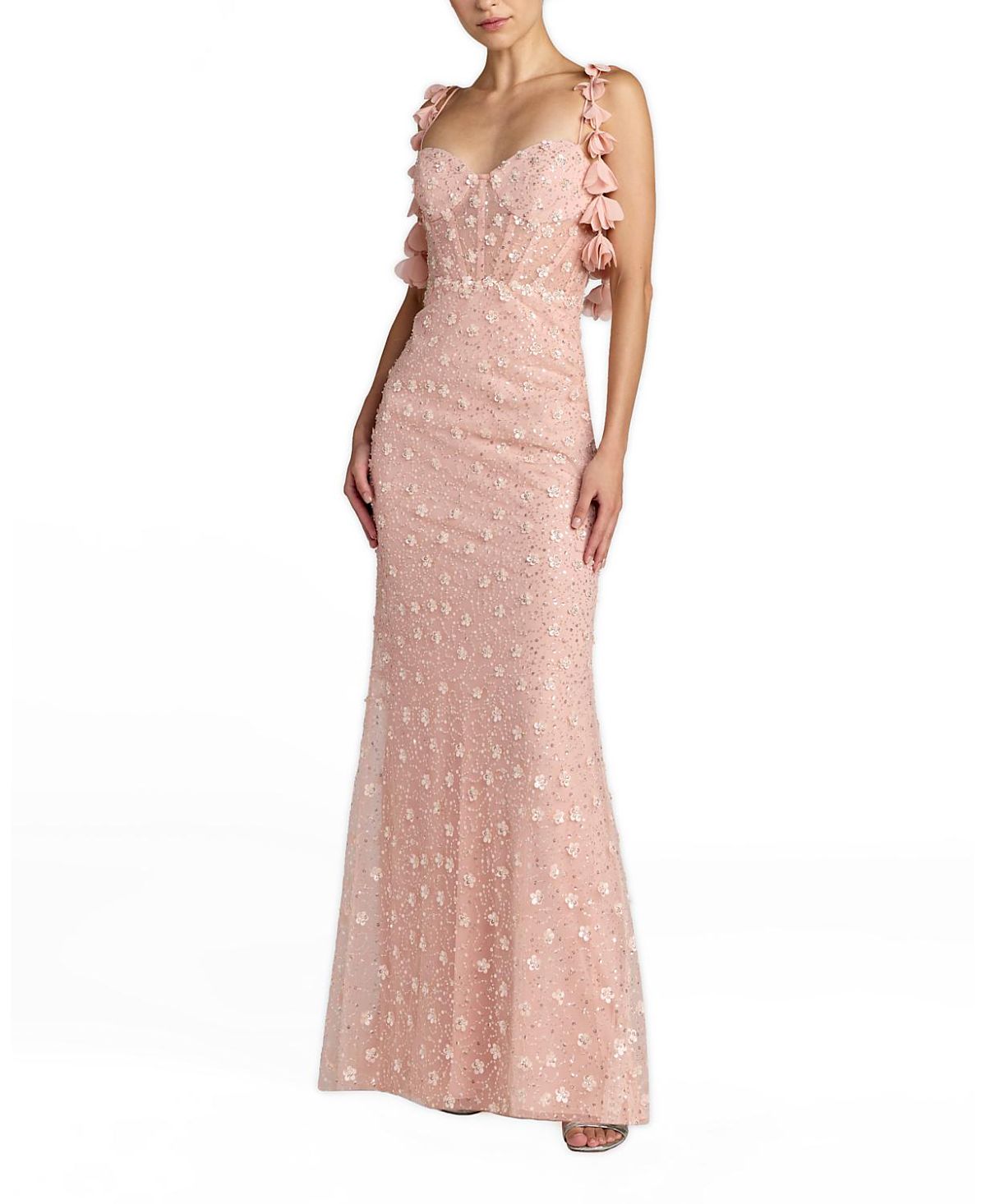 Mac Duggal Sleeveless Sequin Column Gown with Floral Detail