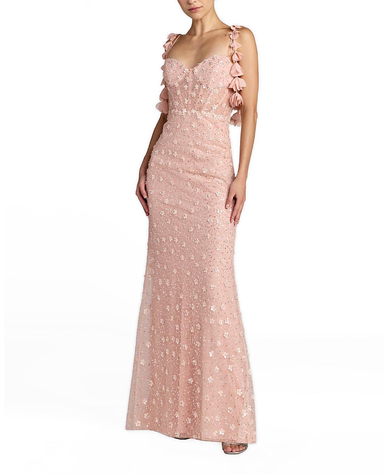 Mac Duggal Sleeveless Sequin Column Gown with Floral Detail