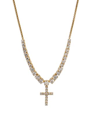 Astrid Cubic Zirconia Cross Statement Necklace, 15-18"