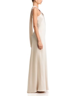 green emerald velvet dress One Shoulder Satin Maxi Dress Beige Champagne | Formal Evening Gown for  Wedding Guest & Black Tie | Asymmetrical Neck Draped Bodycon main image 0