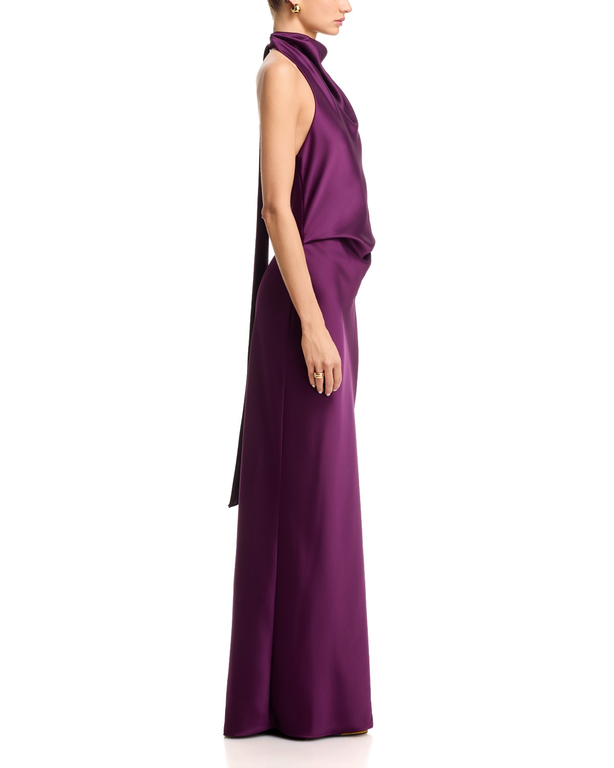 Long Double Face Satin Halter Gown - Exclusive