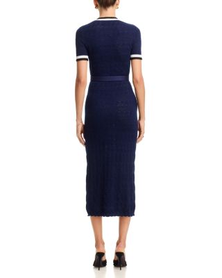 self-portrait - Navy Pointelle Knit Midi Dress - XL