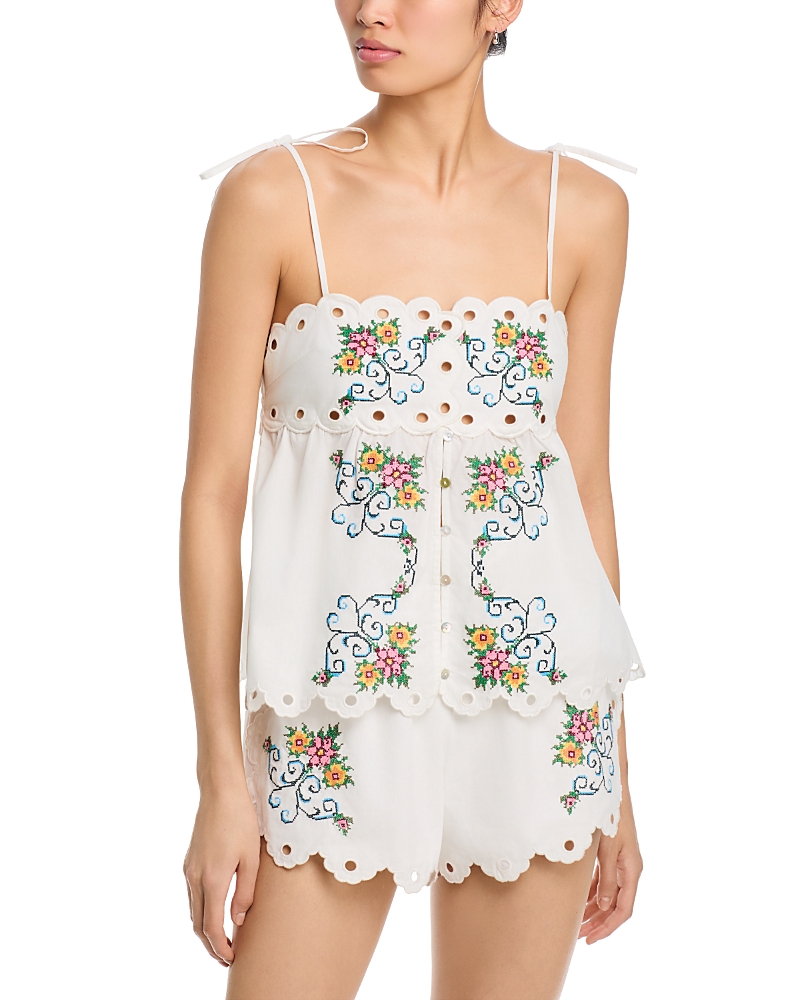 Moon River Scallop Floral Embroidered Top