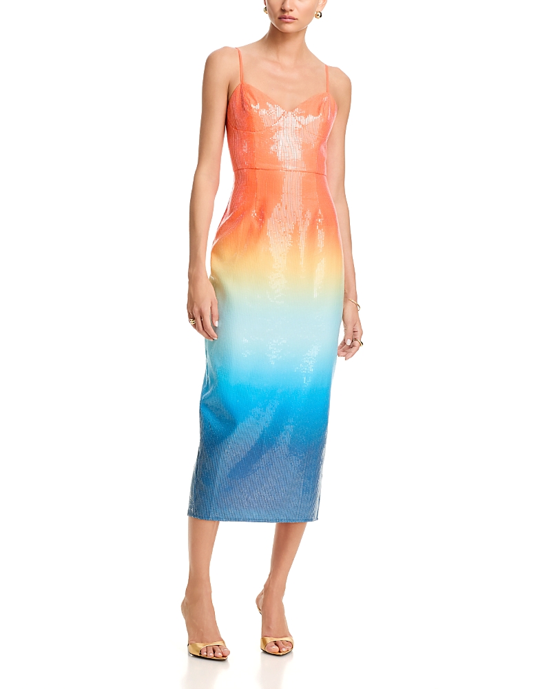 Aqua Sunset Ombre Clear Sequin Midi Dress - Exclusive