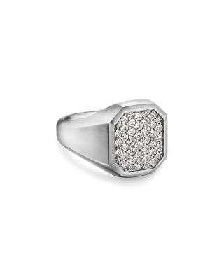 Men's Streamline Signet Ring in Sterling Silver with Diamonds, 18mm
