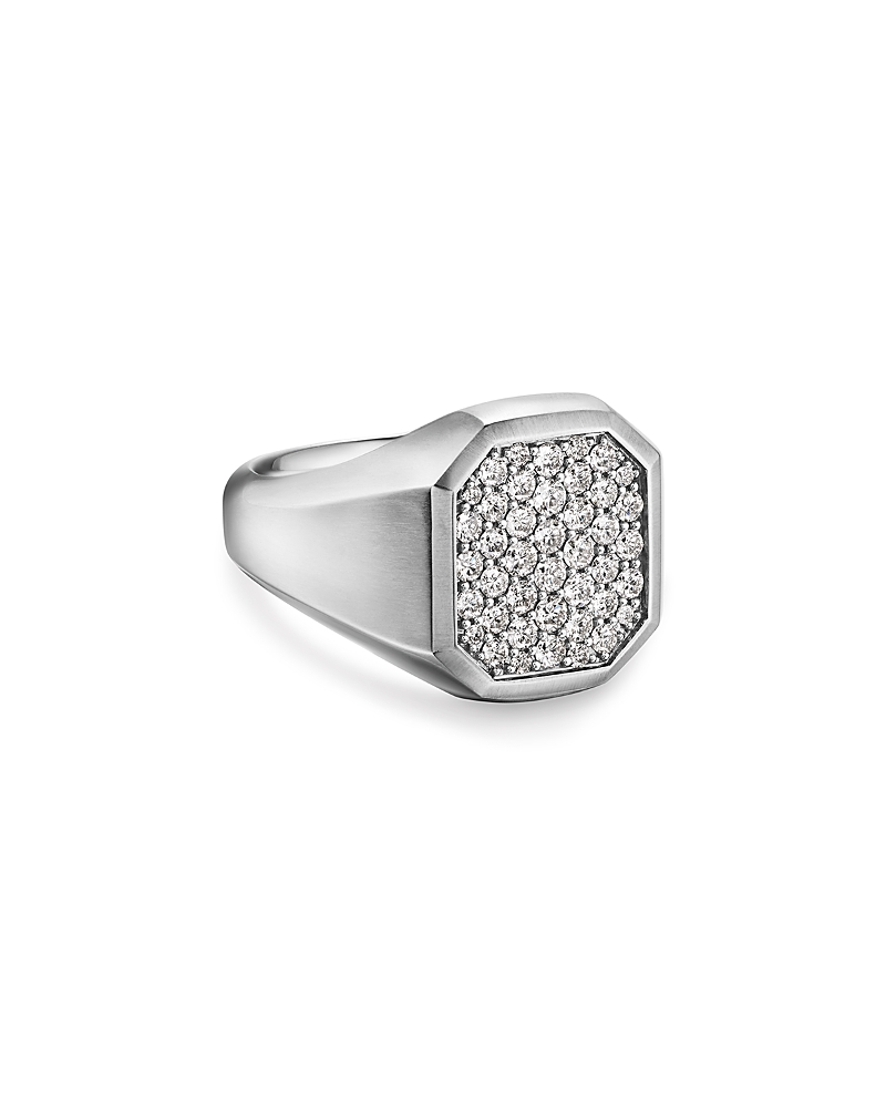 Men's Streamline Signet Ring in Sterling Silver with Diamonds, 18mm