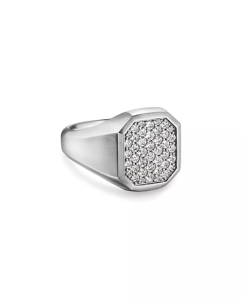 Men's Streamline Signet Ring in Sterling Silver with Diamonds, 18mm