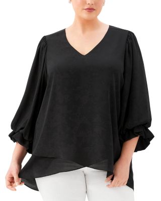 Plus Size Layered Sleeve Asymmetric Top