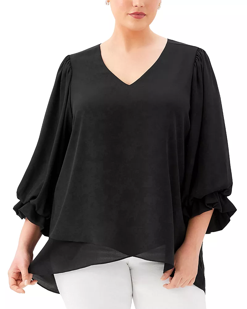 Karen Kane Plus Size Layered Sleeve Asymmetric Top