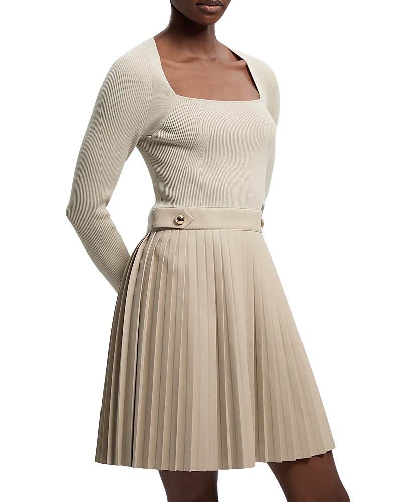 Karen Millen Square Neck Pleated Pu Skirt Mini Dress