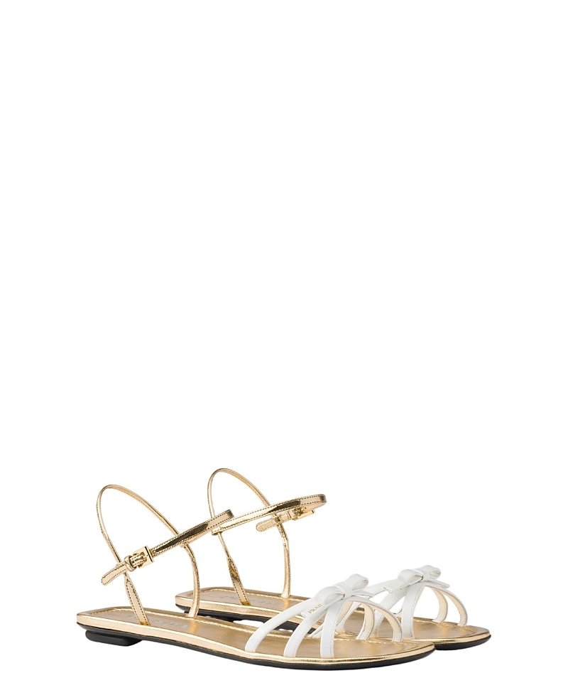 Prada Women's Flat Patent And Metallic Leather Sandals