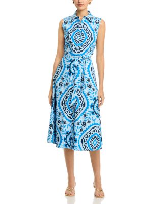 T Tahari Sleeveless Button Down Midi Dress In Blue