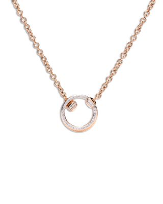 18K Rose Gold Pomellato Together Diamond Pav&eacute; Double Circle Pendant Necklace, 0.20 tcw