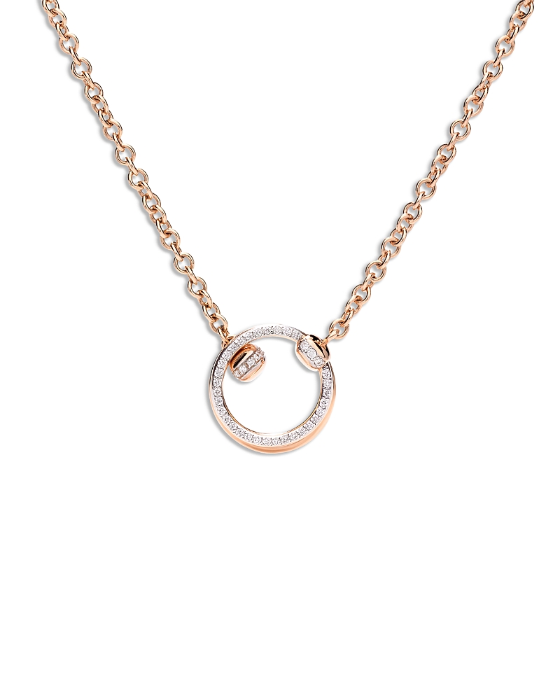 Pomellato 18K Rose Gold Pomellato Together Diamond Pave Double Circle Pendant Necklace, 0.20 tcw