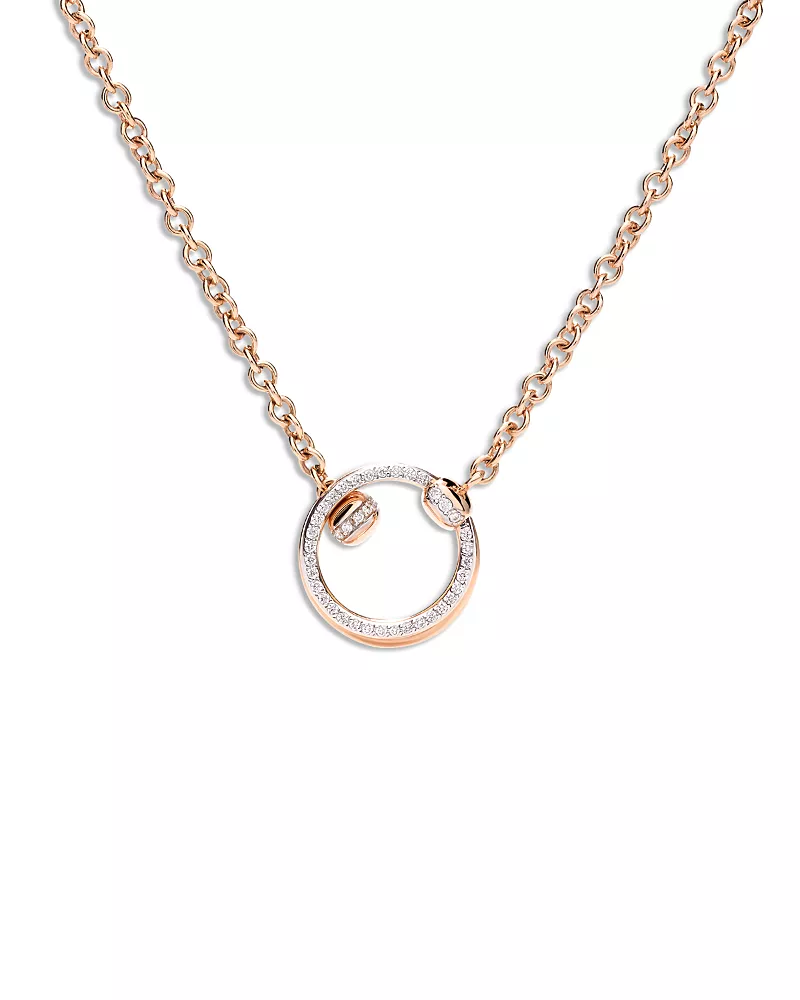Pomellato 18K Rose Gold Pomellato Together Diamond Pave Double Circle Pendant Necklace, 0.20 tcw