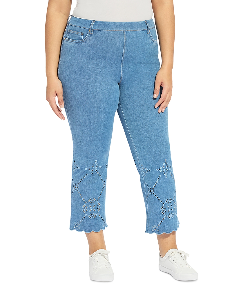 Lysse Plus Billie Eyelet Straight Jeans in Bleached Blue