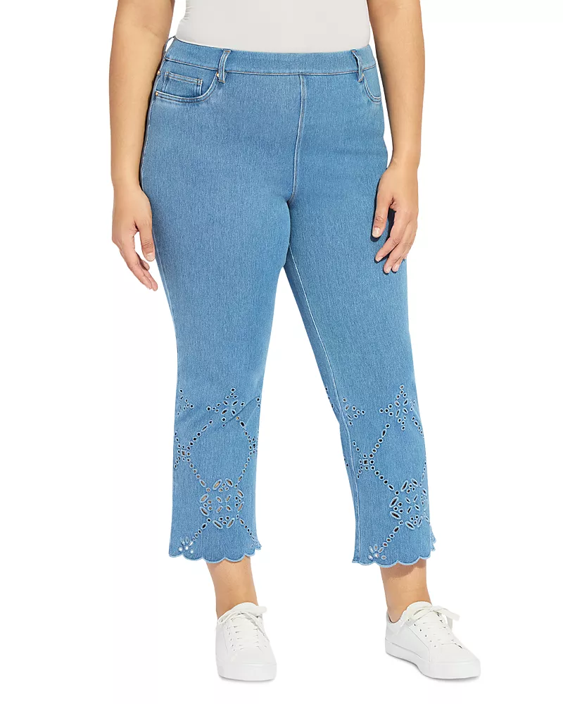 Lysse Plus Billie Eyelet Straight Jeans in Bleached Blue
