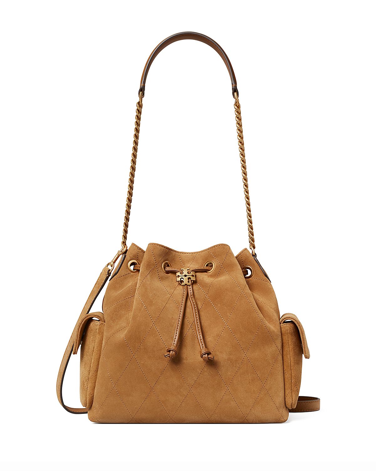 Tory Burch Charlie Quilted Suede Bucket Bag