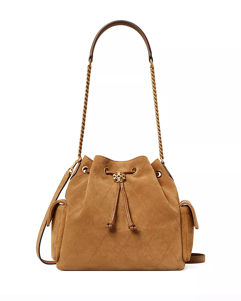 Tory Burch Charlie Quilted Suede Bucket Bag