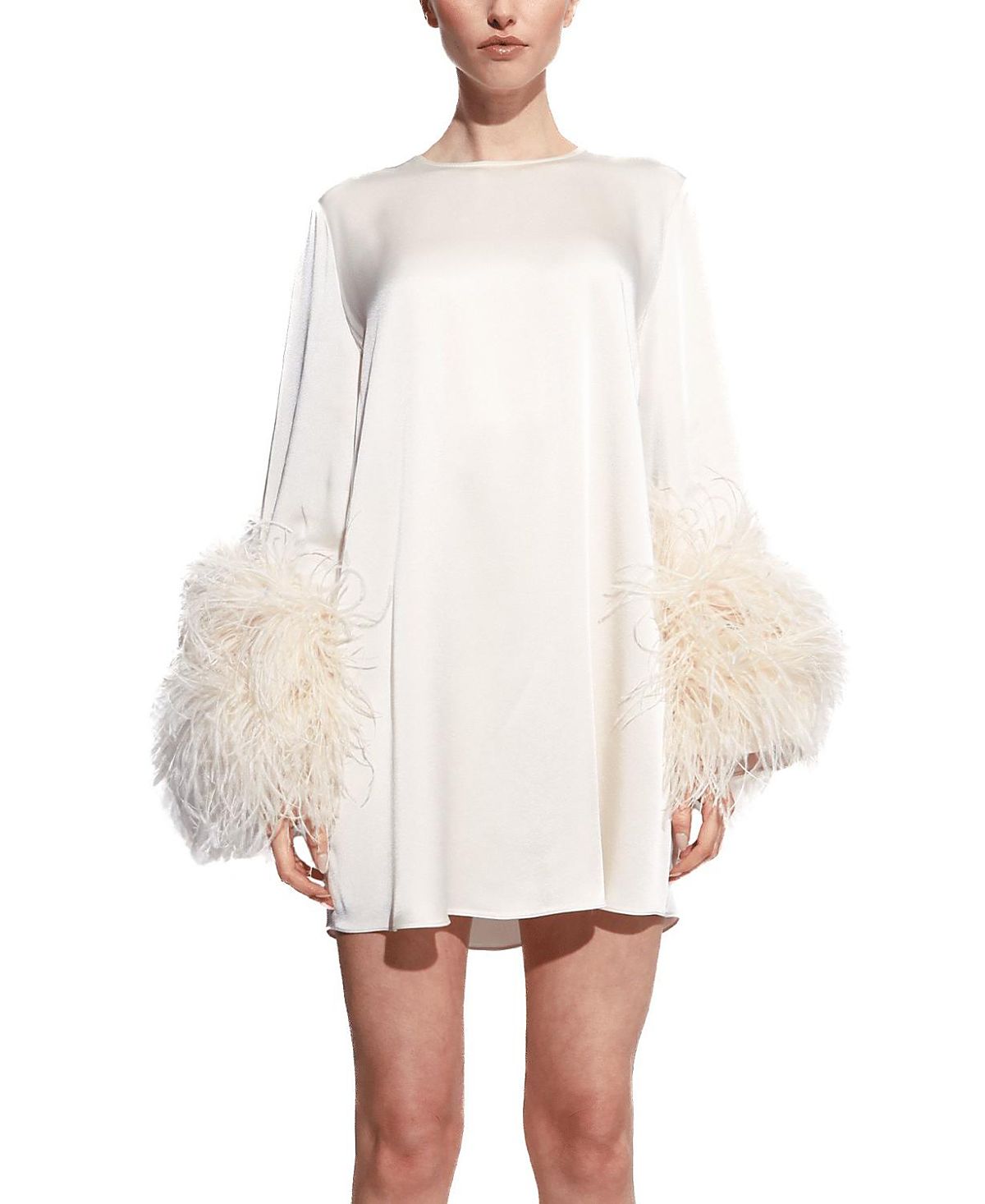 Lapointe Satin Shift with Feathers Dress