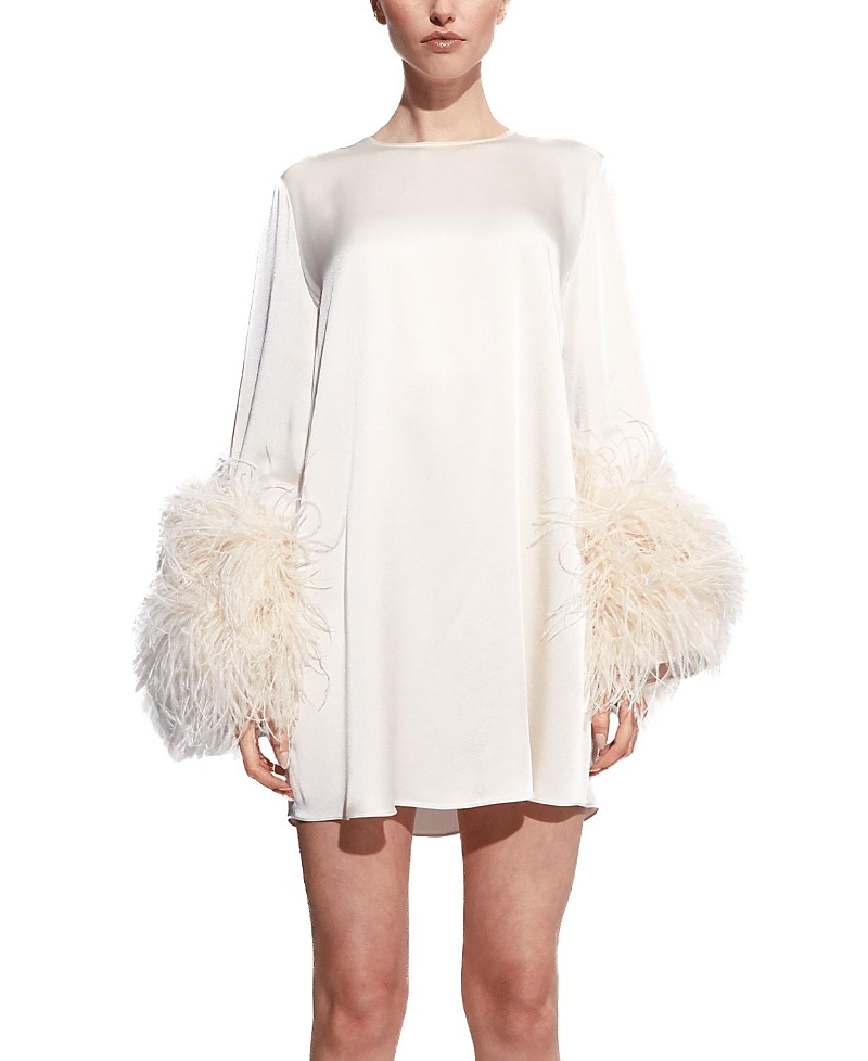 Lapointe Satin Shift with Feathers Dress