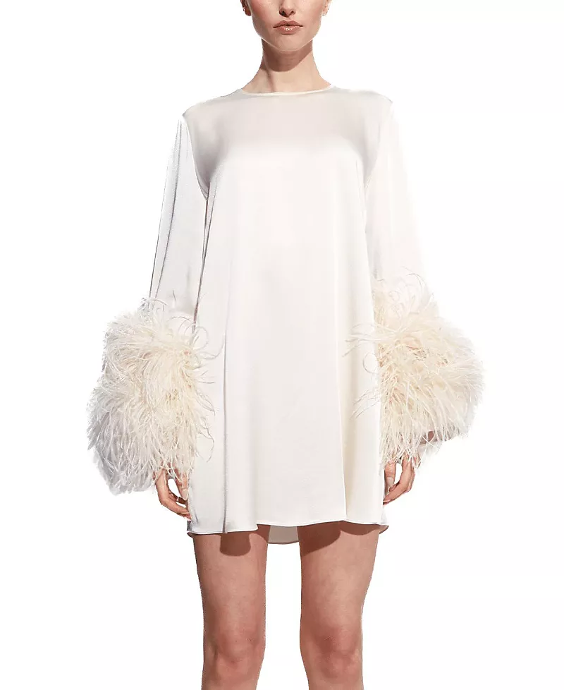 Lapointe Satin Shift with Feathers Dress