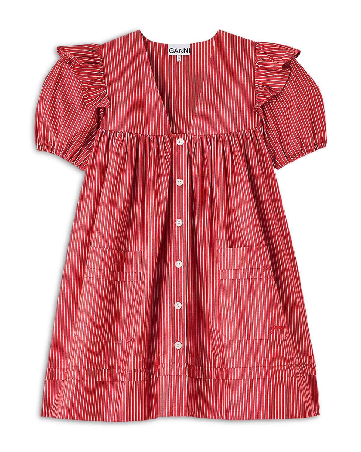 Ganni Striped Cotton Mini Dress