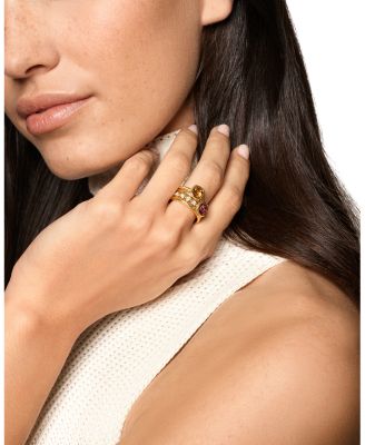 DY Mercer&reg; Color Stone Multi Row Ring in 18K Yellow Gold with Citrine, Pink Tourmaline and Diamonds, 10mm