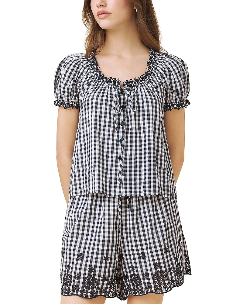 Splendid Gigi Gingham Puffed Sleeve Blouse