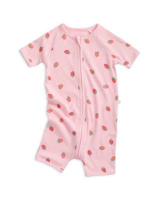 Girls' Strawberry Ribbed Short Sleeve Zip Sleepsuit - Baby