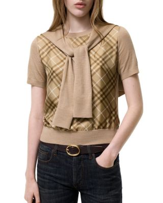  Check Panel Wool Silk T-shirt